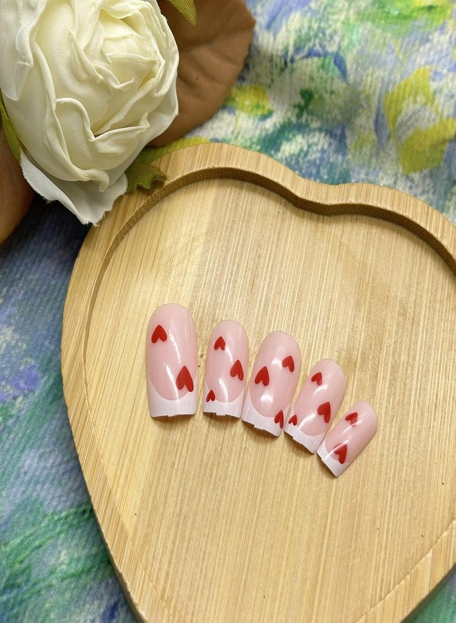 GRITOSE 24Pcs Valentines Press on Nails Short Square Fake Nails with Red Heart Designs French Tip False Nails Valentines Day Heart Nail Artificial Nails Press ons Pink Full Cover Stick on Nail for Women - Image 5